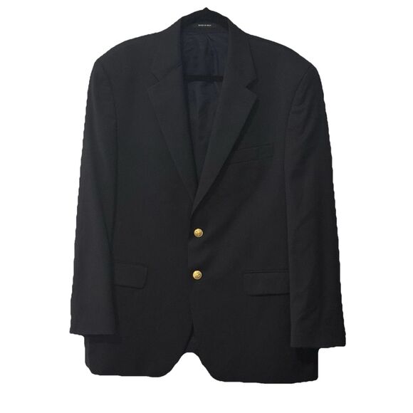 Chaps 42R Navy Wool Blazer Men’s 2 Button Gold Crest Buttons Classic Sport Coat - Picture 1 of 12